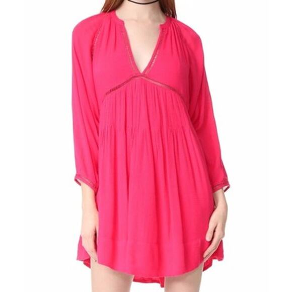 Free People Go Lightly V-Neck Swing Dress Medium Hot Pink Boho Soft Grunge Chic - Picture 13 of 13